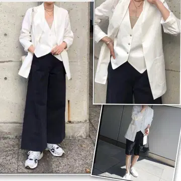 미사용 새상품 에트레토쿄 노카라 레이어드 자켓 화이트 M