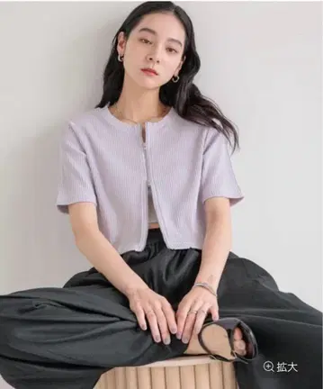 LOWRYS FARM WZIP 리브 가디건 SS 퍼플 SHORT