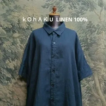 kOHAK U 린넨 100% 프리 사이즈 블랙 반팔 블라우스