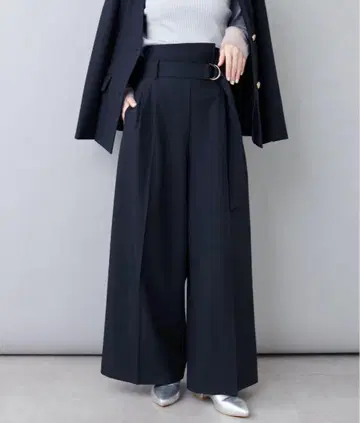 natural couture D 칸 벨트가 달린 아지메 하이 웨스트 팬츠