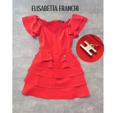 이탈리아제 [ELISABETTA FRANCHI] 로고 참 프릴 드레스