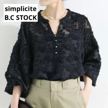 simplicite B.C STOCK 퍼프 슬리브 자카드 블라우스 블랙