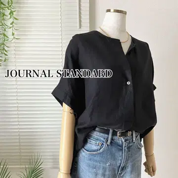 JOURNAL STANDARD 레이온 린넨 노카라 블라우스 블랙