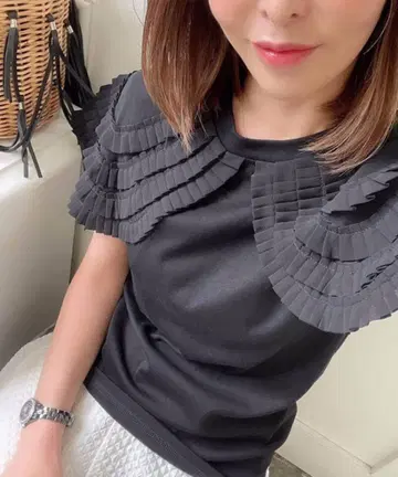 myu BIG 턱 프릴 칼라 티셔츠 미니 프릴 옷깃 뮤 블랙 kbm303