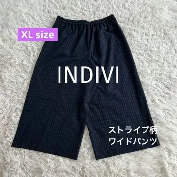 INDIVI (인디비) 스트라이프 패턴 와이드 팬츠