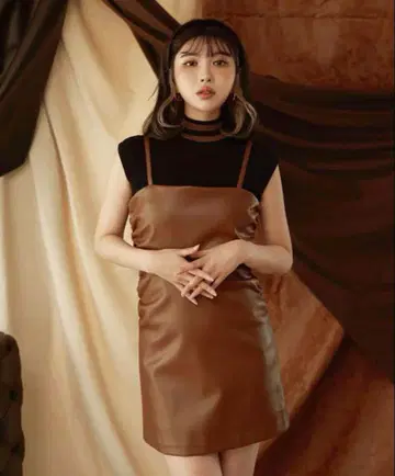 darich 다리치 니트 콤비 가죽 원피스