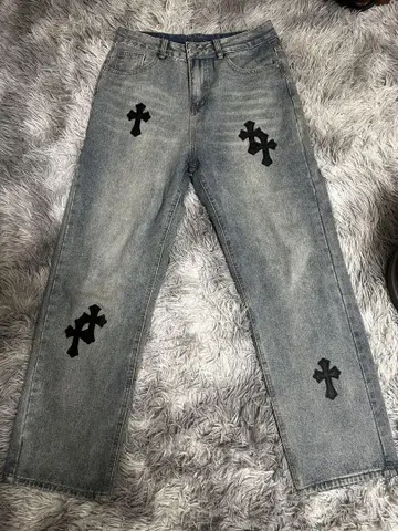 크로스 패치 데님 파랑