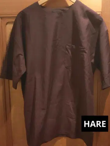 HARE 보라색 반팔 디자인 상의 포켓 포함 M
