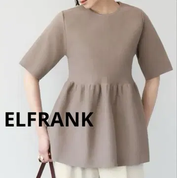 새상품급 ELFRANK 엘프랭크 밑단 플레어 절개 반팔 니트 풀오버 모카