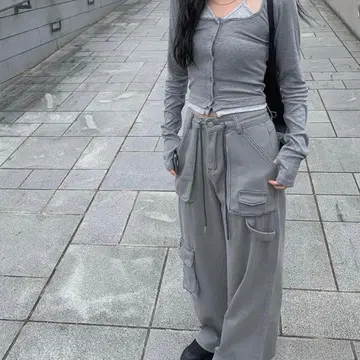 anyonemore 세리 그레이 카고 스트링 팬츠
