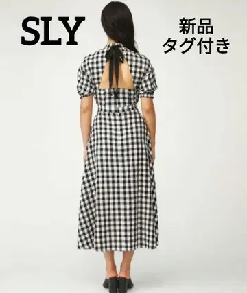새상품 sly 깅엄 체크 롱 원피스 백 오픈 리본