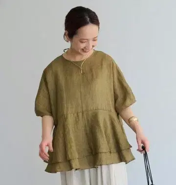 미사용 새상품 퓨어세신 라미 2겹 페플럼 블라우스