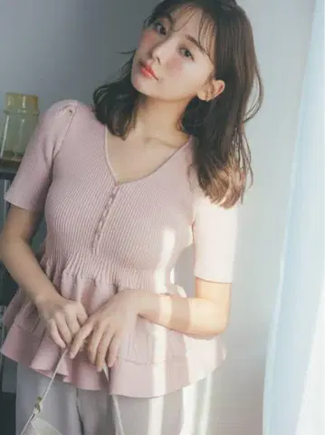 snidel 페플럼 가디건 pink