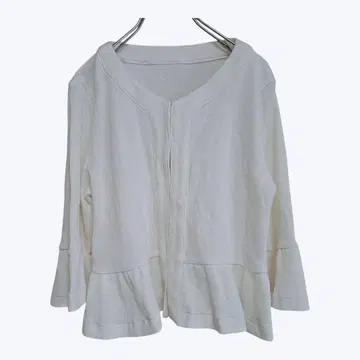 오토 화이트 와플 원단 캔디 슬리브 노카라 자켓