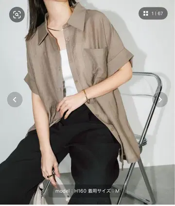 and me 브라운 린넨 반팔 셔츠 허리 리본 포함 2 웨이