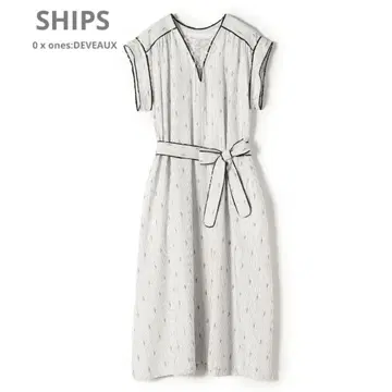 SHIPS 스트라이프 자카드 카프탄 원피스 벨트 일본제