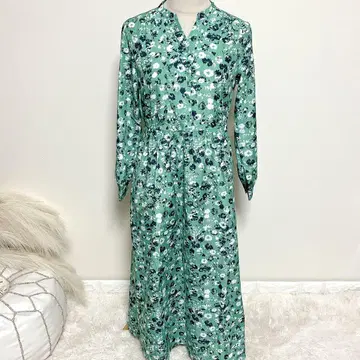 테치치 테라스 플라워 프린트 드레스 롱 원피스 그린 꽃무늬 F