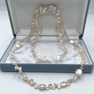 리얼 담수 진주 바로크 롱 목걸이 길이 90cm 도서 진주