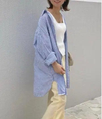 Spick & Span 보일 스트라이프 롱 루즈 셔츠