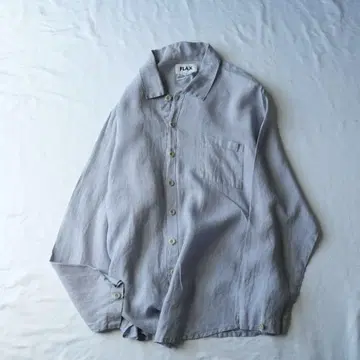 90s FLAX 린넨 셔츠 긴팔 스모크 블루 빈티지 구제 의류 레어