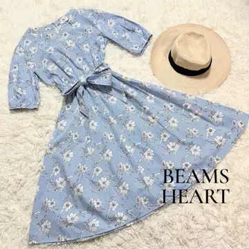 BEAMS HEART 빔즈 하트 롱 원피스 A 라인 벨트 포함 꽃무늬