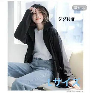 coca UV 차단 개더 후드티 L 사이즈 블랙 미사용 새상품
