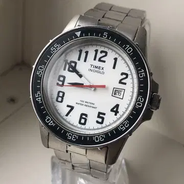 TIMEX INDIGLO 다이버 손목시계 실버 100m 방수