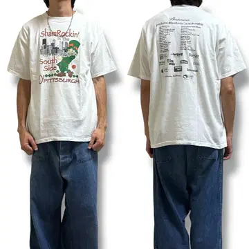 00s anvil 클로버 꼬마 버드와이저 양면 프린트 티셔츠