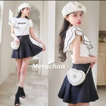 Darich 라메 트위드 하이 웨스트 플레어 스커트 FREE 블랙