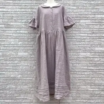 사만사 모스모스 다치카와 한정판 린넨 둥근 카라 개더 원피스 모카