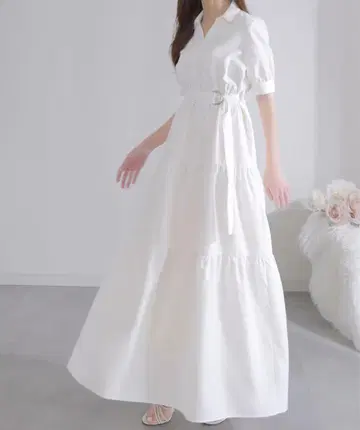 JUNOAH 반팔 티어드 셔츠 원피스 S