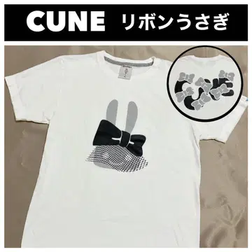 CUNE 큔 리본 토끼 반팔 티셔츠 화이트 S 양면 프린트