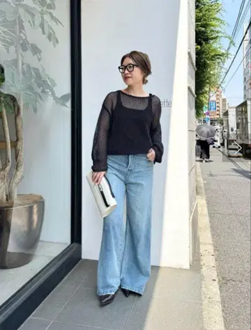 WhimGazette 와이드 플레어 데님 팬츠