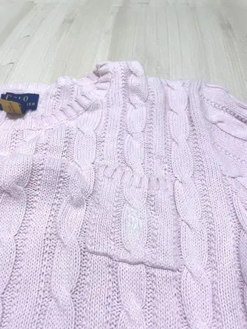 Polo Ralph Lauren 핑크 케이블 니트 반팔 L 사이즈