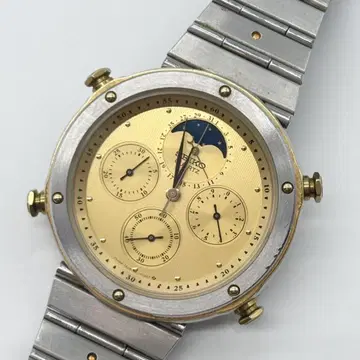 작동 SEIKO 세이코 문 페이즈 트리플 달력 손목 시계 쿼츠