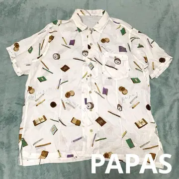 PAPAS 파파스 린넨 올 패턴 오픈 카라 셔츠 오픈 카라 알로하
