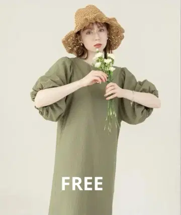 히나리 hinari 체크 무늬 버스 슬리브 원피스 그린