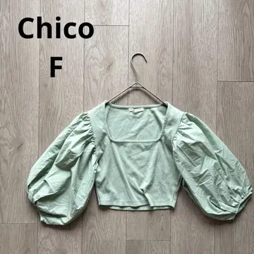 Chico 민트 그린 퍼프 슬리브 크롭 기장 숏 기장 상의 F