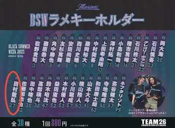 지바 롯데 마린스 라메 키링 #27 타무라 류코