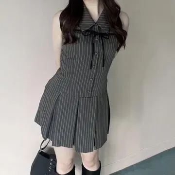 OLIVE des OLIVE 슬리브리스 셔츠 미니 원피스 차콜