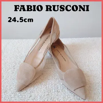 FABIO RUSCONI 베이지 튤 콤비 플랫 슈즈 24.5