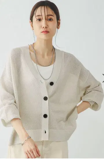 글로벌 워크 세탁 가능한 드라이 메쉬 가디건 아이보리 REGULAR 길이