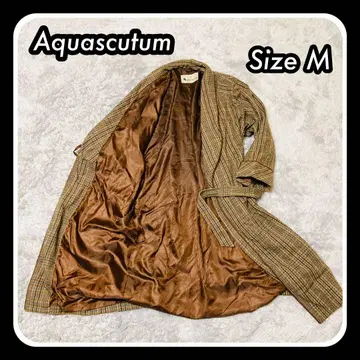 Aquascutum 가운 코트 M 사이즈 체크 무늬 아쿠아 스큐텀