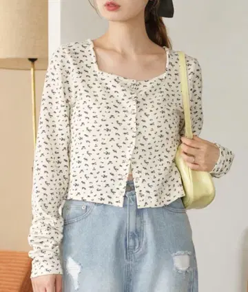 Kastane 미니 꽃무늬 스퀘어 써멀 가디건
