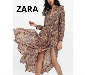 자라 ZARA 에스닉 패턴 롱 원피스 페이즐리 올 패턴 슬릿