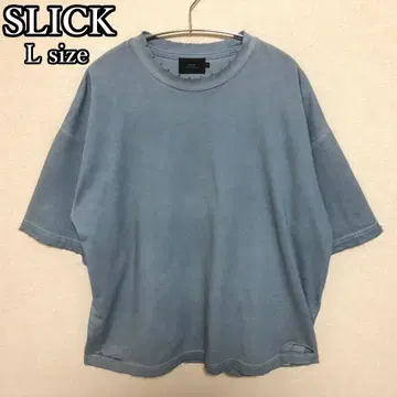 새상품급 SLICK 슬릭 피그먼트 티셔츠 데미지 가공 스카이블루