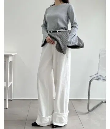 코튼 롤업 와이드 데님