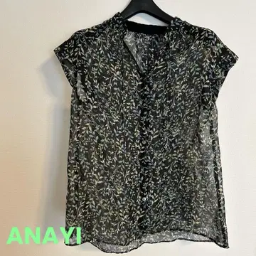 ANAYI 양류 리프 프린트 스탠드 블라우스