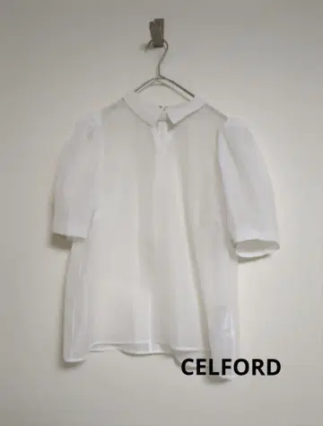 CELFORD 반팔 시스루 셔츠 시어 38 화이트 상의