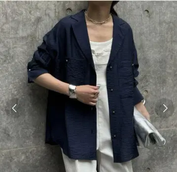 콜라주 개럴개런트 2WAY 빈티지풍 오픈 카라 셔츠 네이비